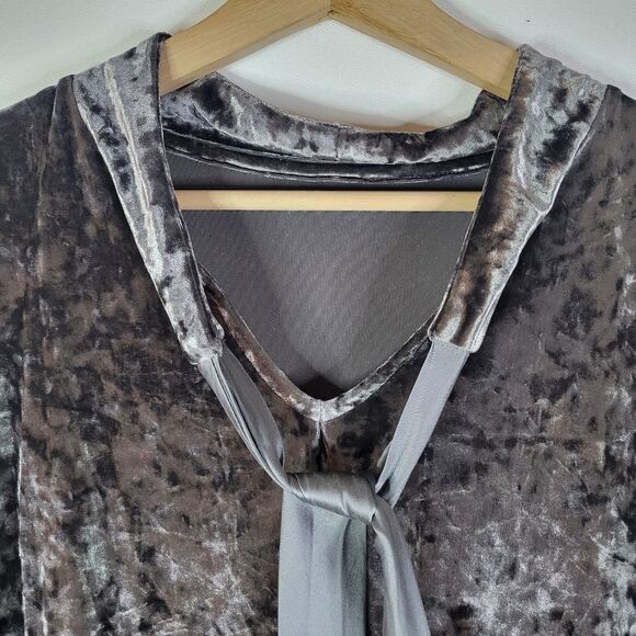 Beautifully Soft Silver Grey Velvet Top with Collar Bow Detail - Picture 4 of 10